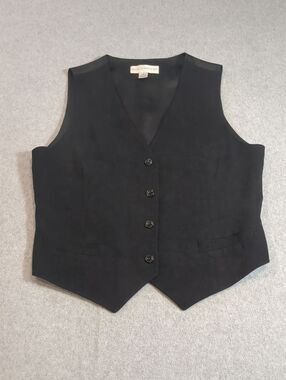 Petite Sophisticate Women's Black Paisley Brocade Jacquard Vest Satin Back, sz-6